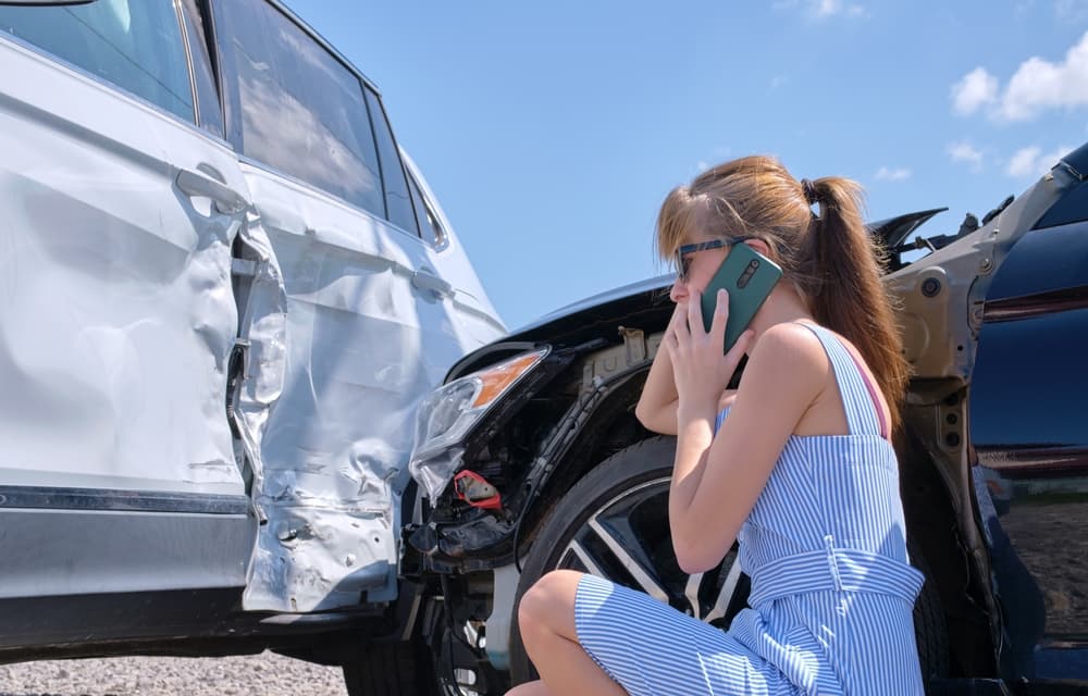 Emergency service after car accident. Road safety and insurance concept