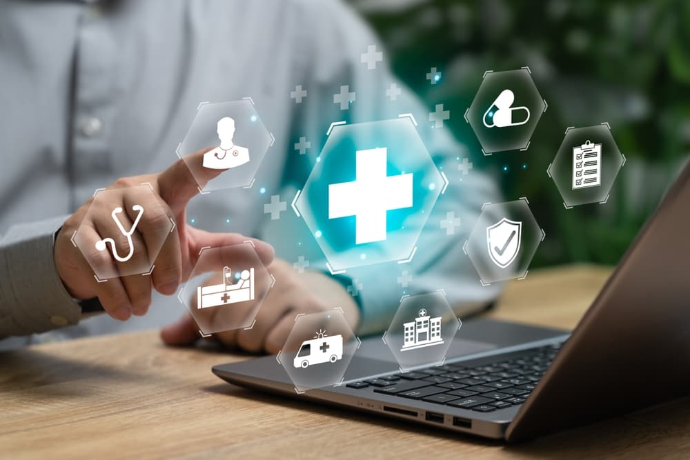 Healthcare insurance concept, Medical network connection, Businessman touch doctor icon healthcare medical concept,