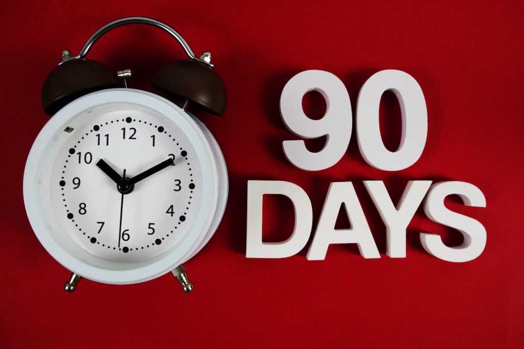 90 Day Notice of Claim Deadline for Motorcycle Accident Road Hazard Cases on Long Island Alarm clock with 90 days text highlighting Notice of Claim deadline for Long Island motorcycle accident injury cases